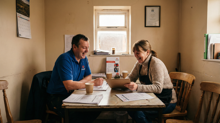 Calor representative meeting with a food production business owner