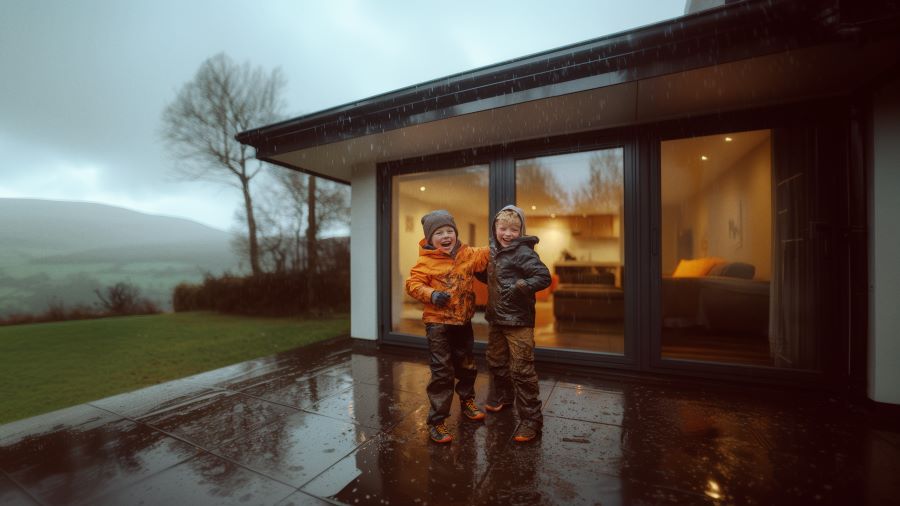 Two Brothers Standing in Wintery Garden