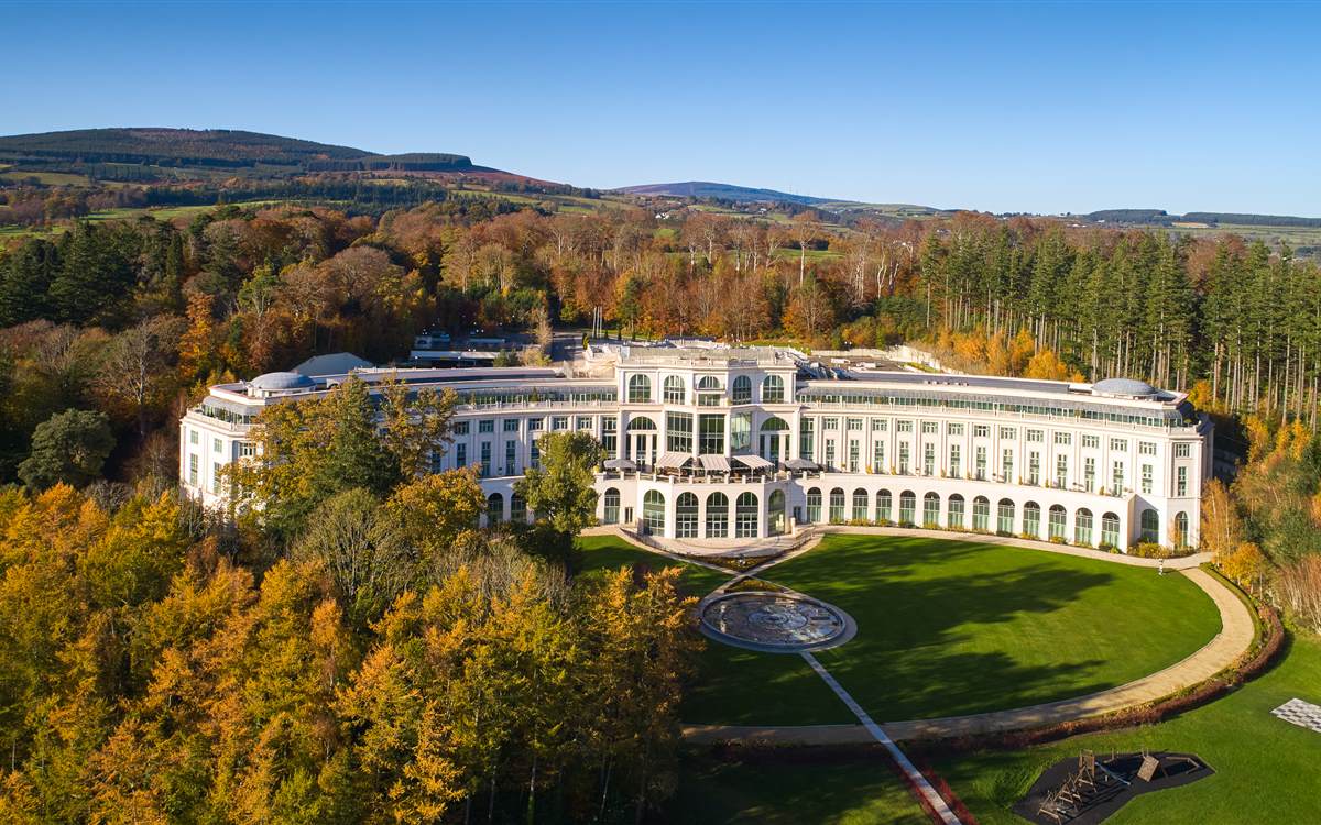 aerial photograph of powerscourt hotel and spa